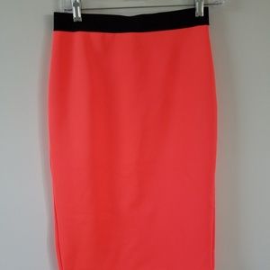 Milly Coral and Black Midi Skirt